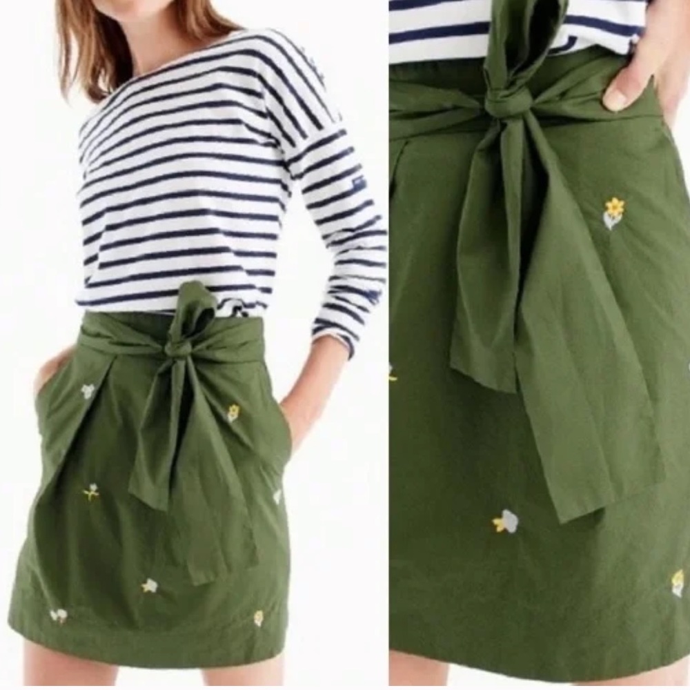 J. Crew Skirt Green Flowers Pockets Size 4